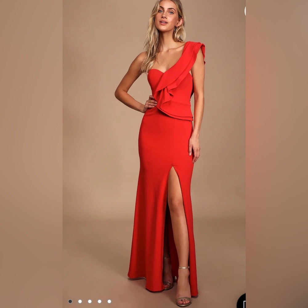 Kiss Me Again Red Ruffled One-Shoulder Maxi Dress